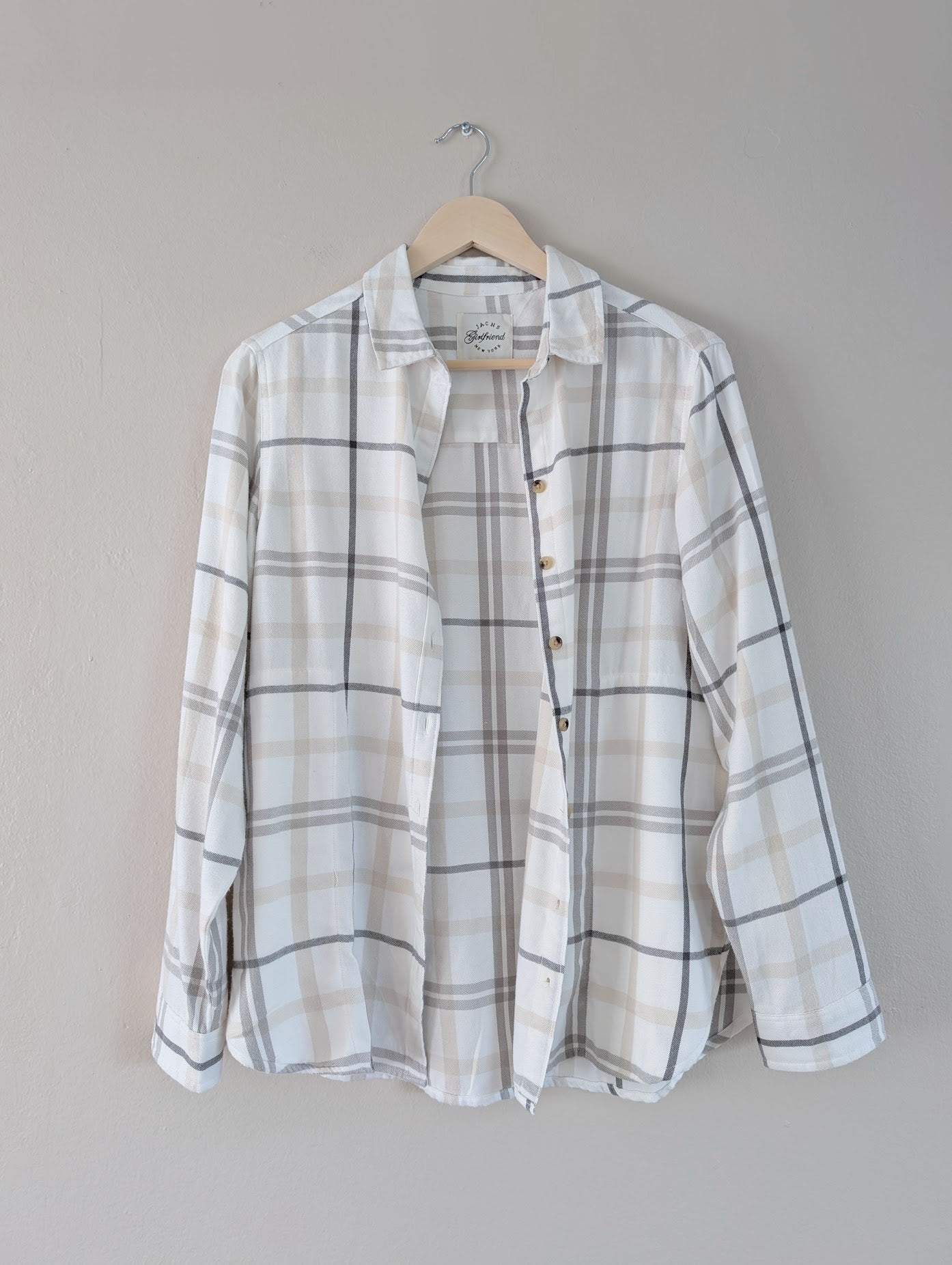 Neutral Soft Button Up Plaid Flannel Shirt (S)