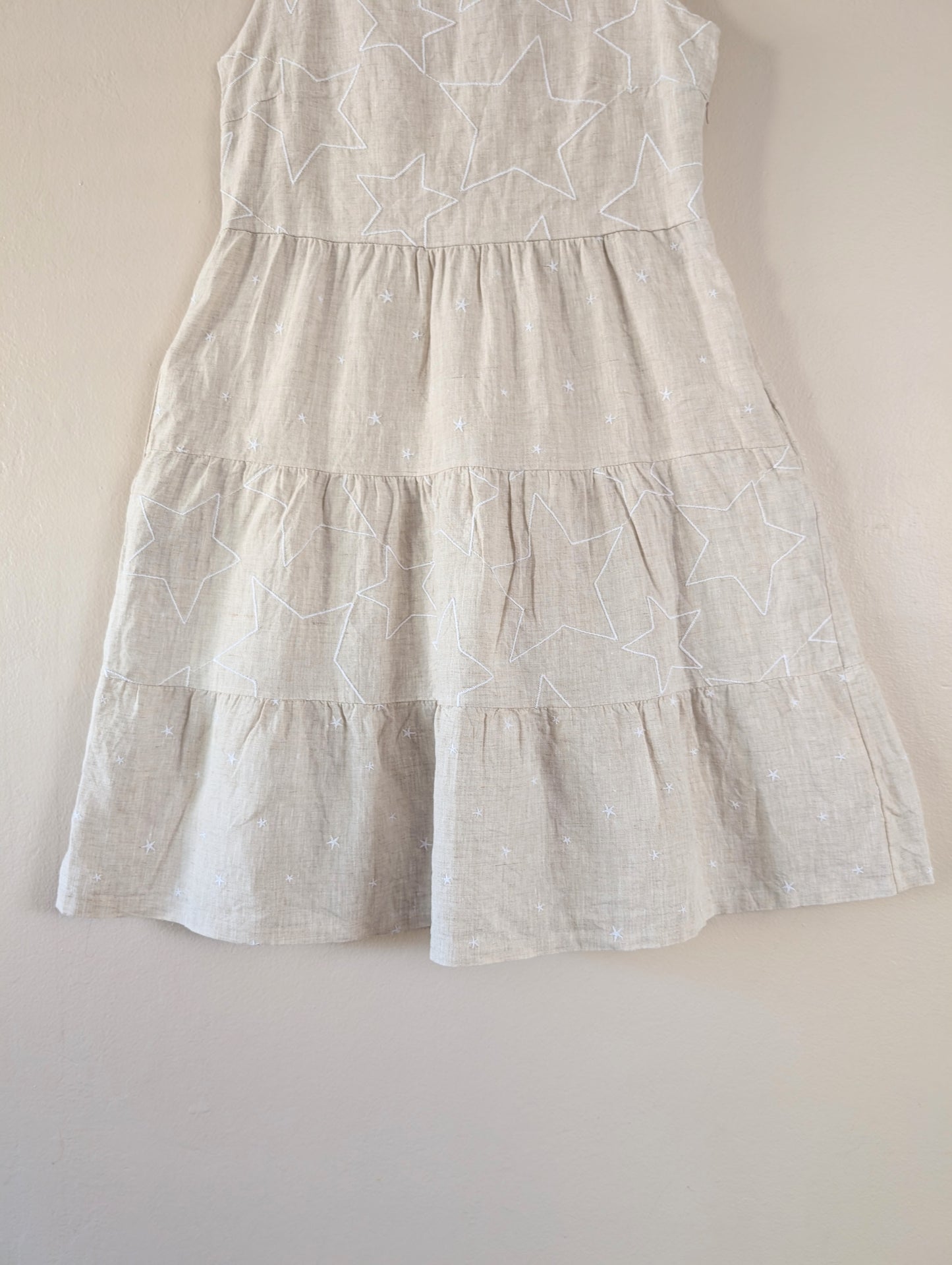 Daniel & Mayer beige linen dress with embroidered stars