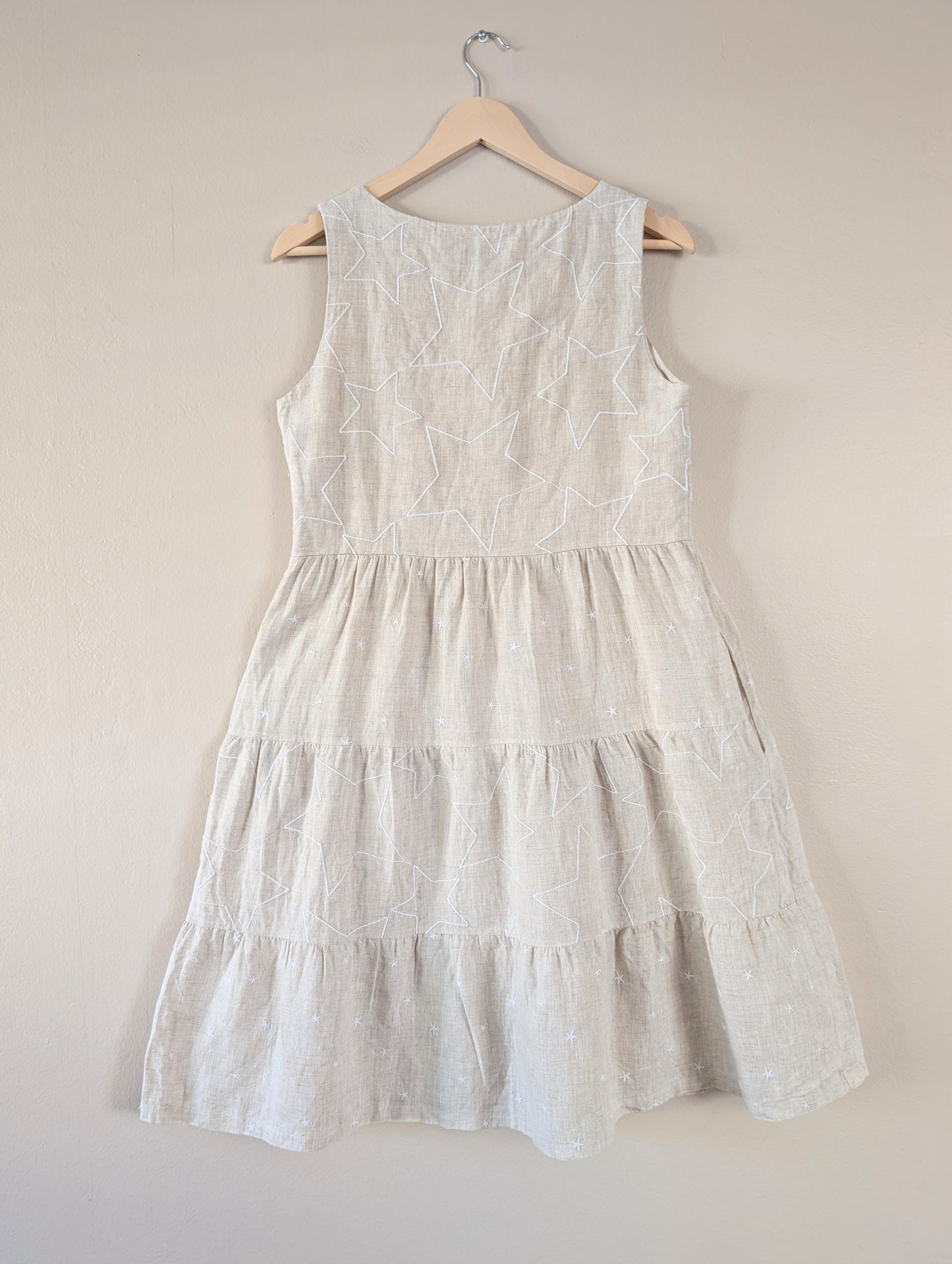 Daniel & Mayer beige linen dress with embroidered stars