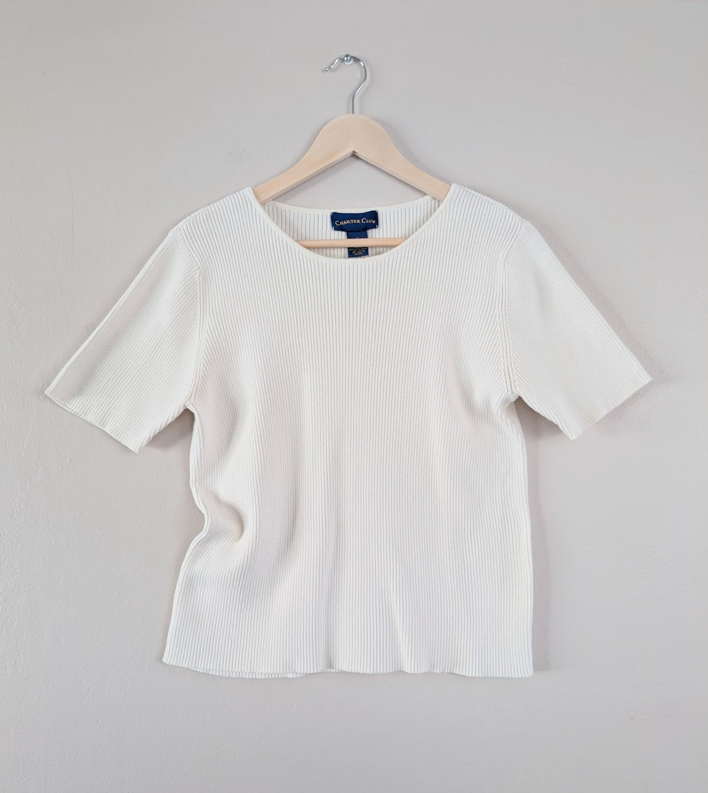 Short Sleeve Cotton Ribbed Knit Tee (L)