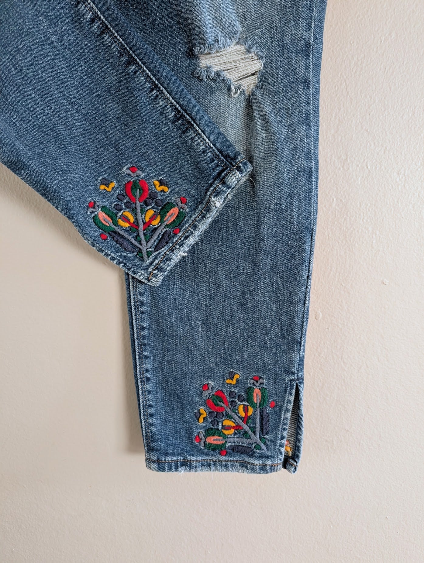 floral embroidered jeans