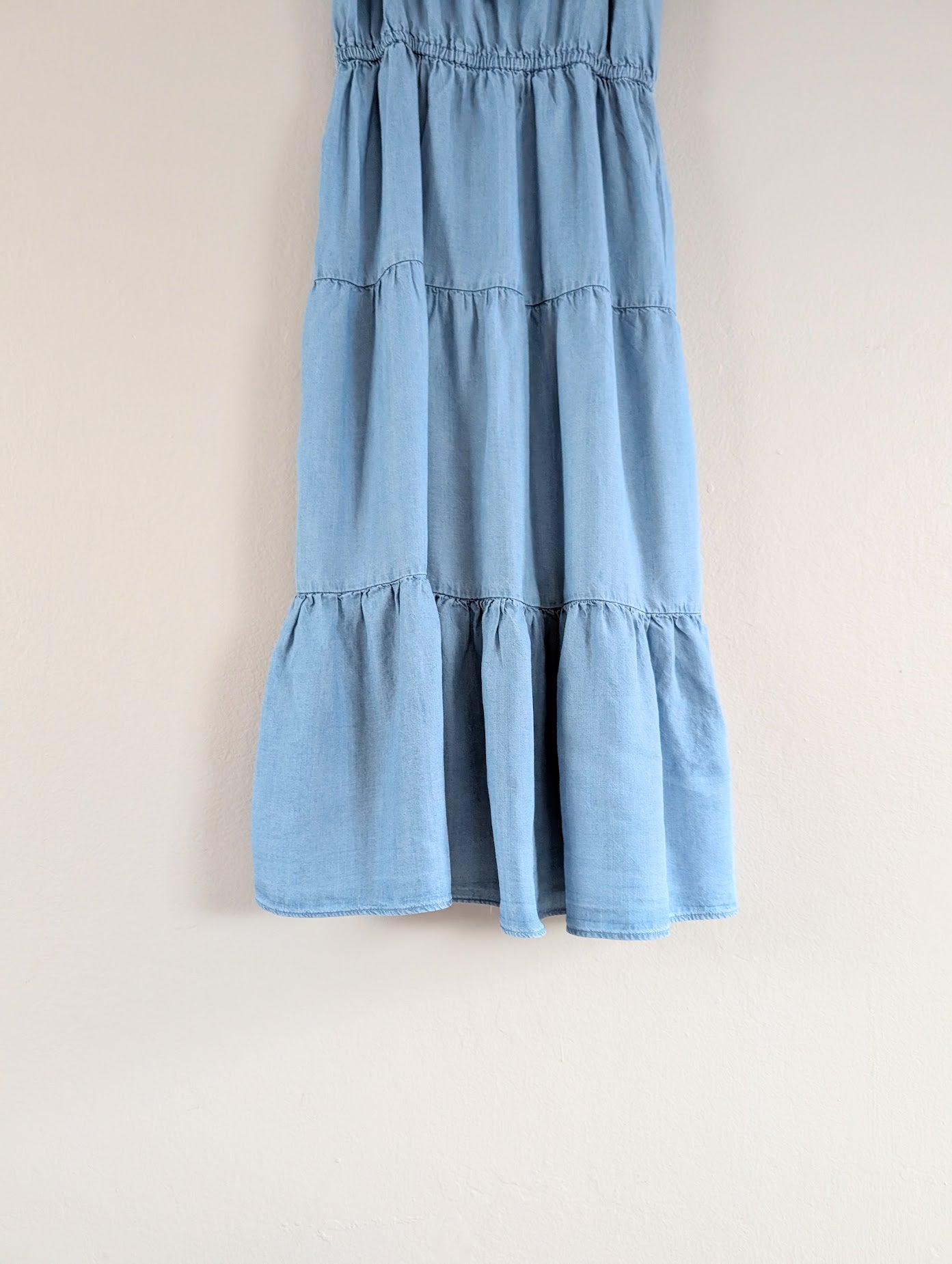 Chambray Tiered Off the Shoulder Maxi Dress (XS)