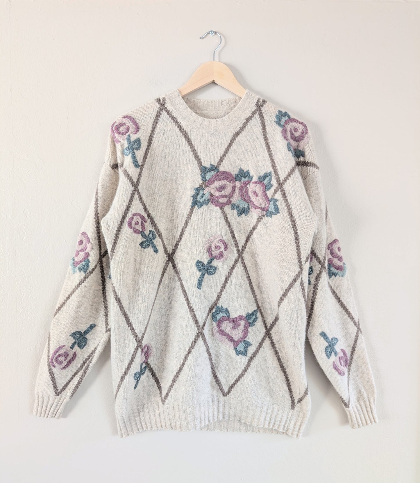 Wool Blend Embroidered Floral Cottagecore Sweater (M)