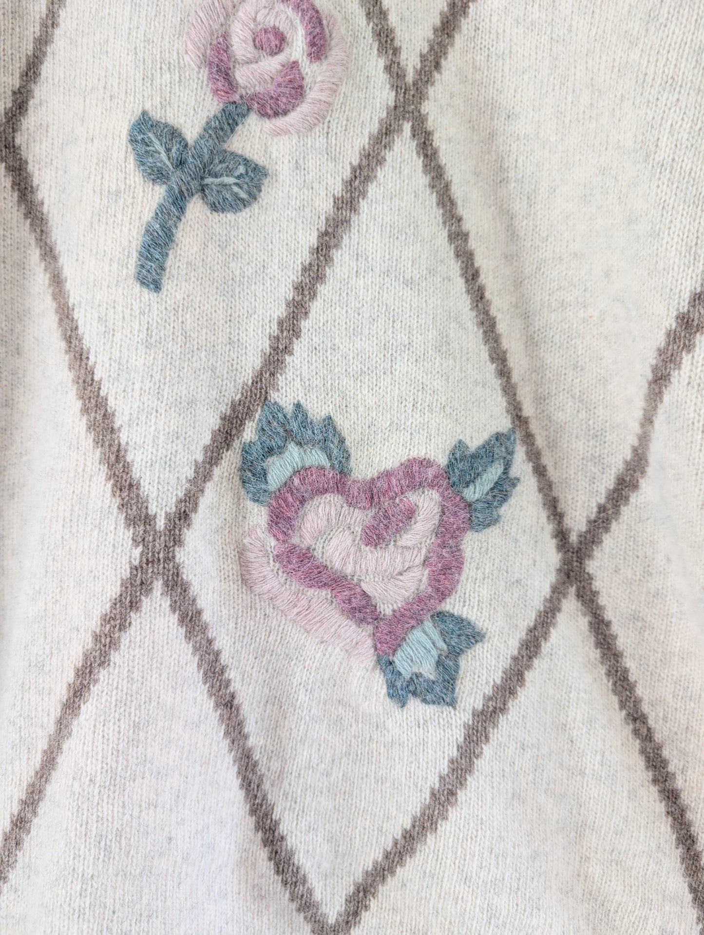 Wool Blend Embroidered Floral Cottagecore Sweater (M)