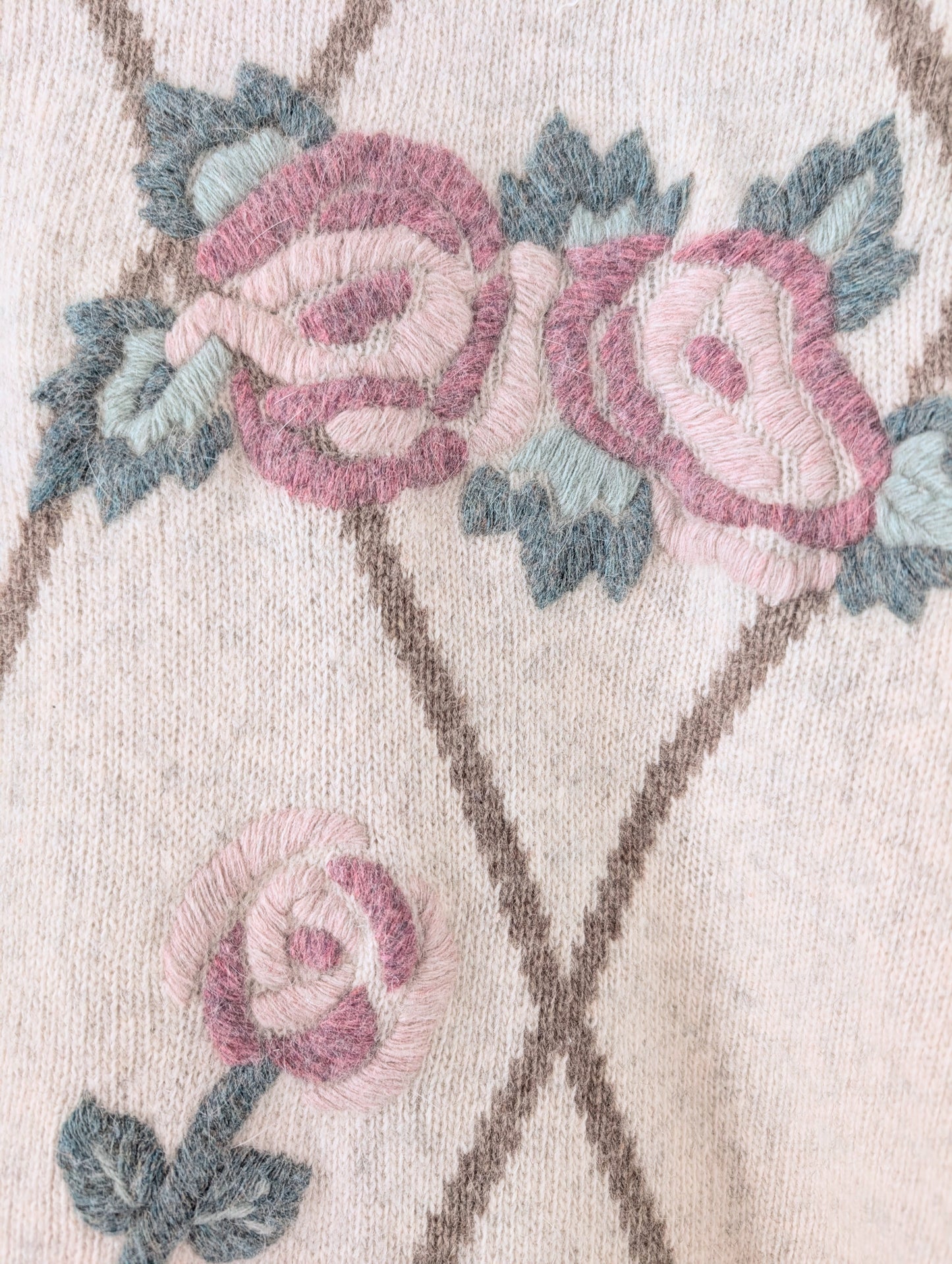 Wool Blend Embroidered Floral Cottagecore Sweater (M)