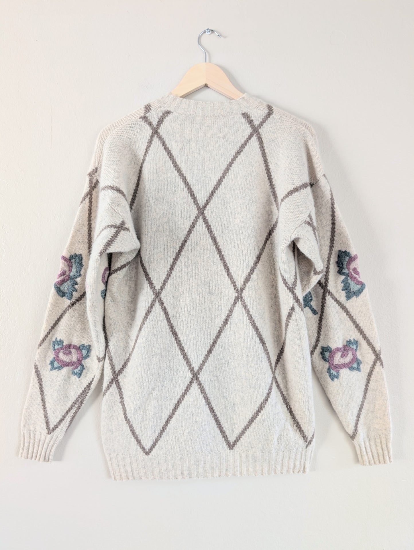 Wool Blend Embroidered Floral Cottagecore Sweater (M)