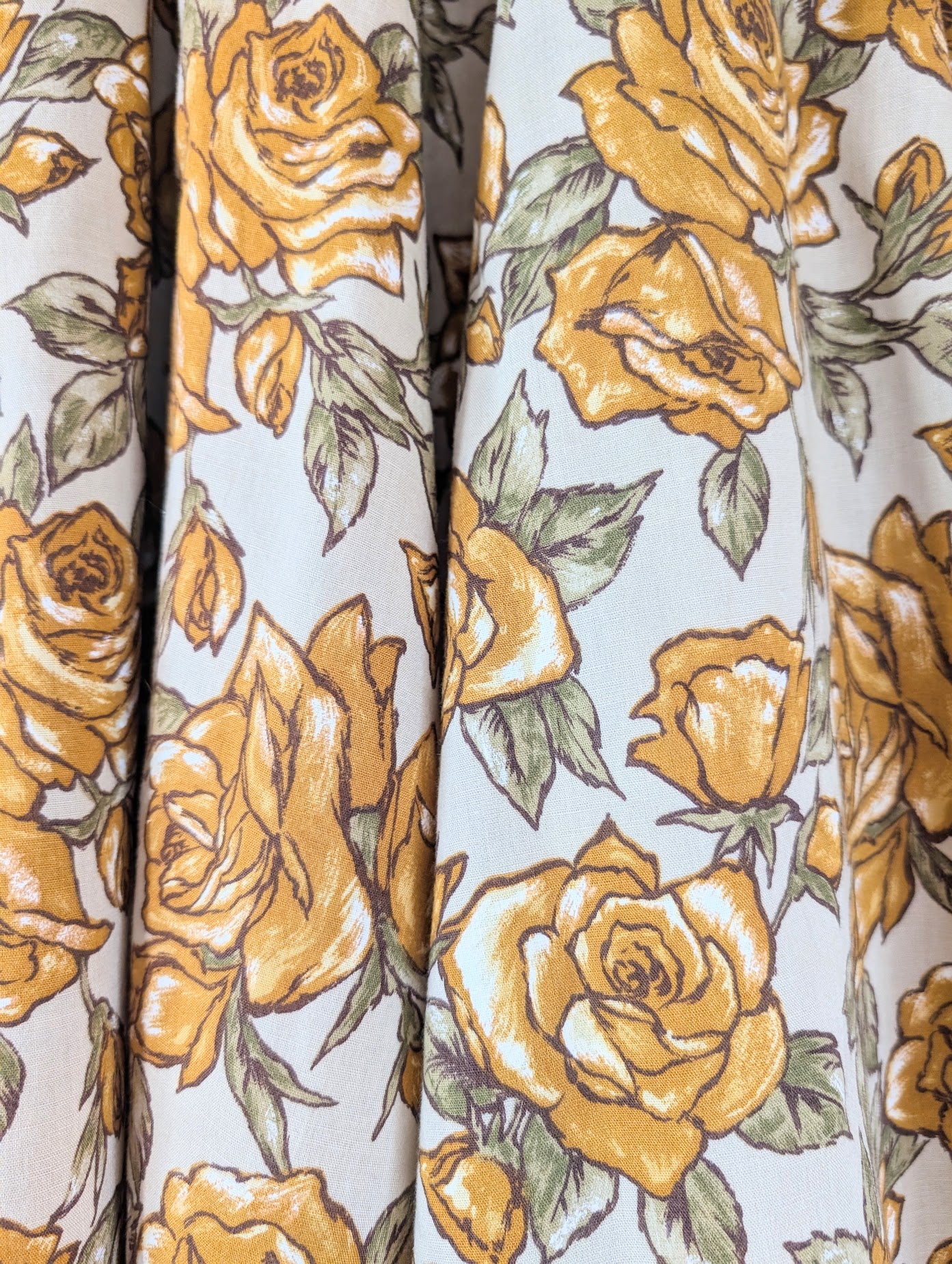 A-Line Basque Waist Midi Skirt with Mustard Floral Print (XS)