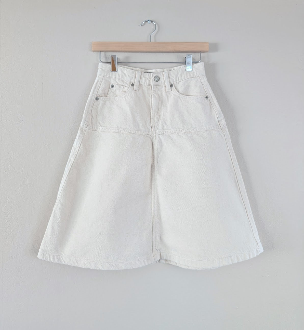 white denim midi skirt
