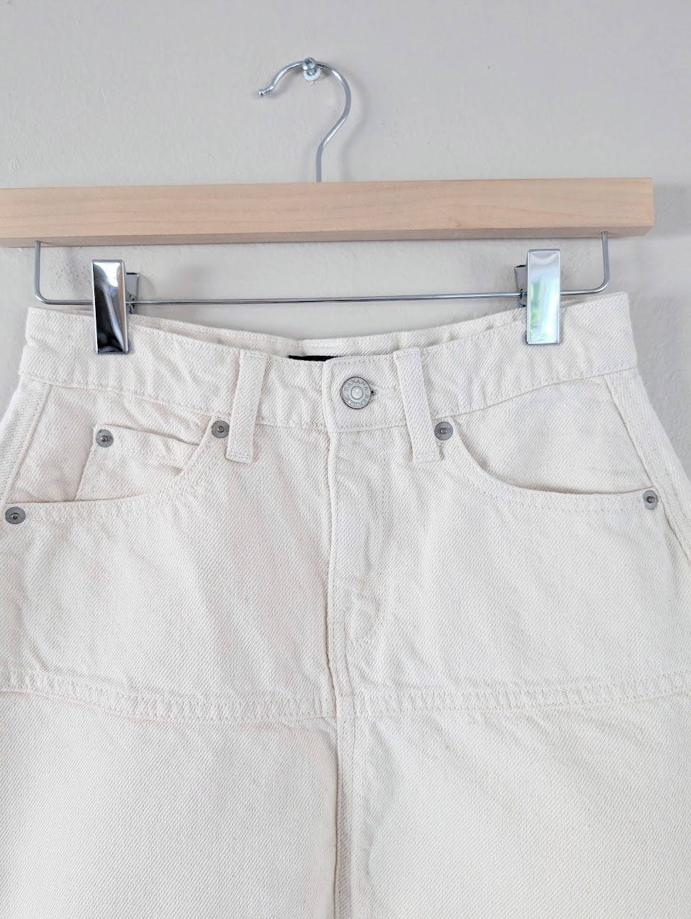 white denim a-line midi skirt