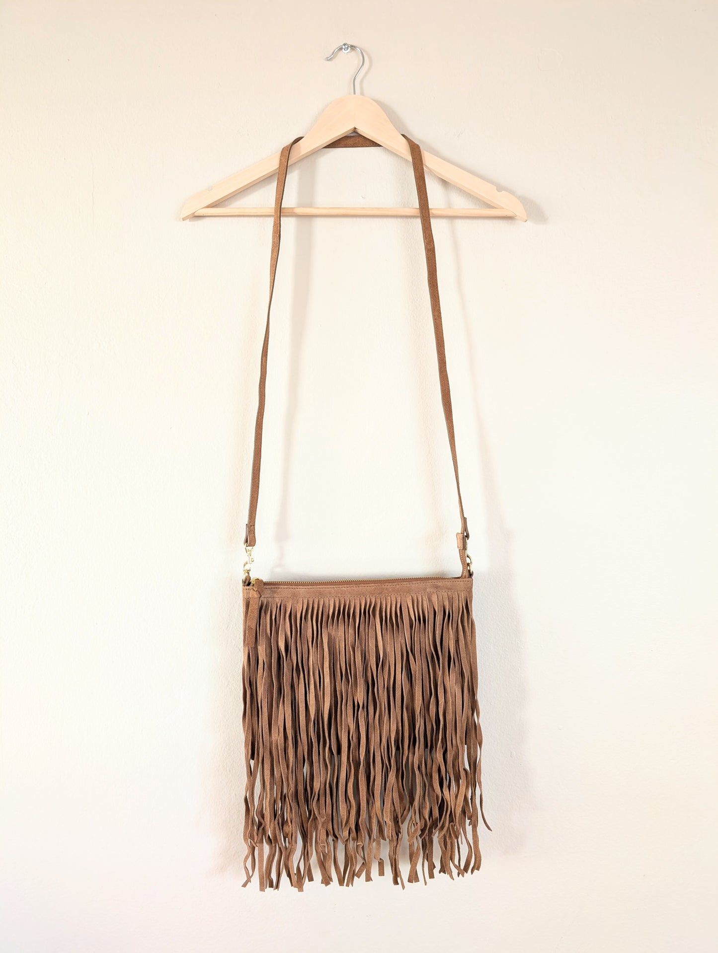 Genuine Suede Fringe Small Crossbody Tote
