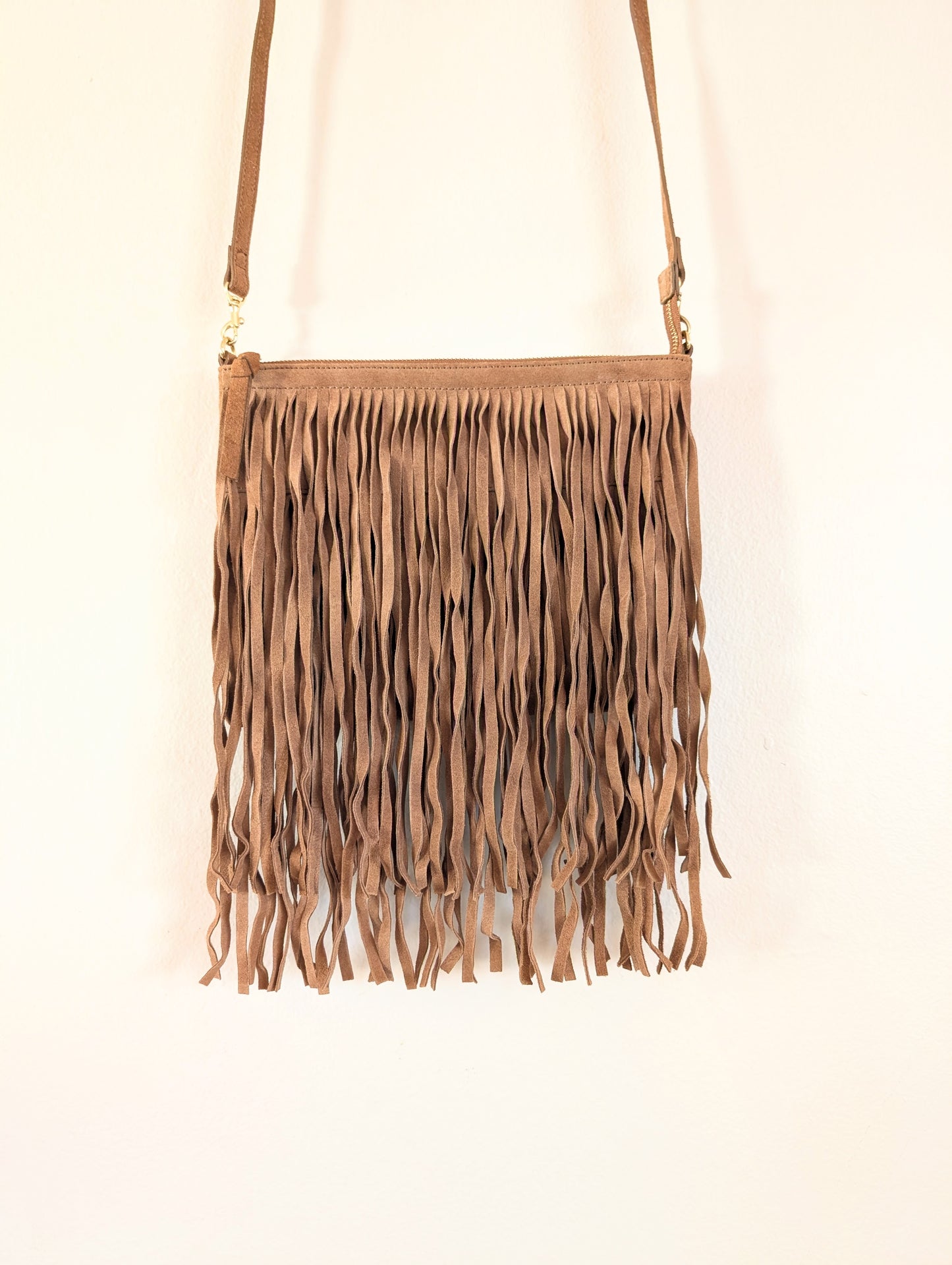 Genuine Suede Fringe Small Crossbody Tote