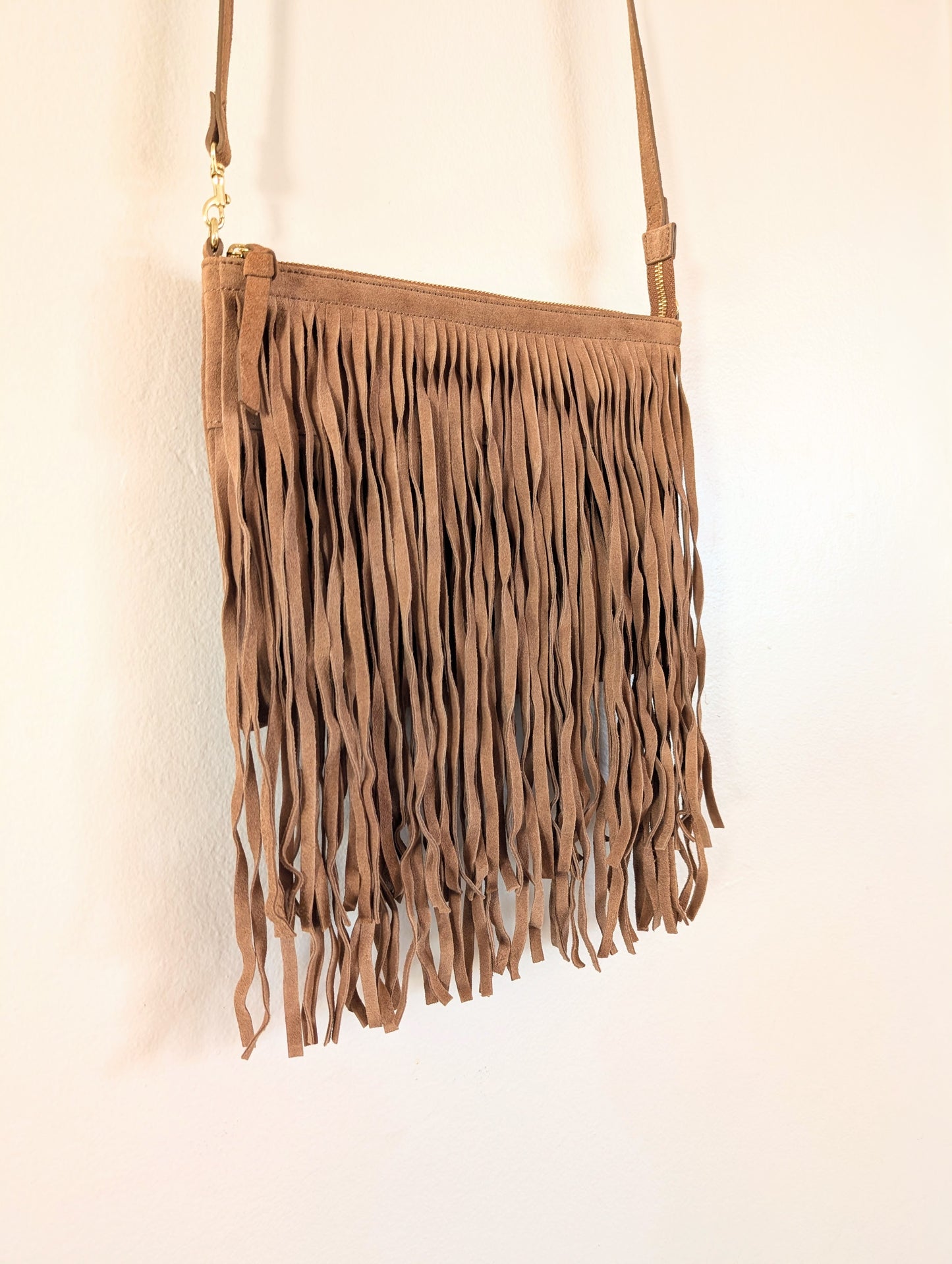 Genuine Suede Fringe Small Crossbody Tote