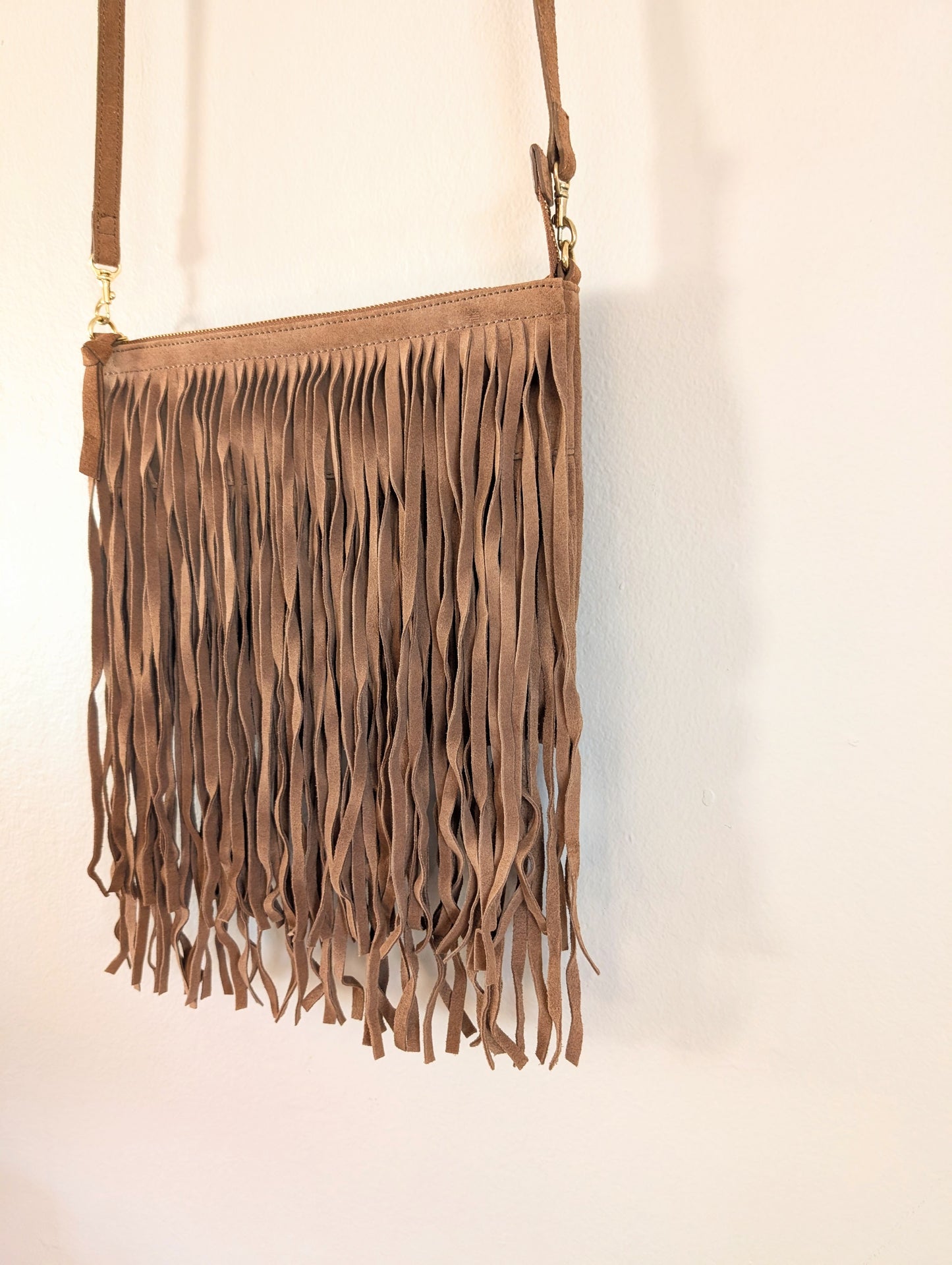 Genuine Suede Fringe Small Crossbody Tote