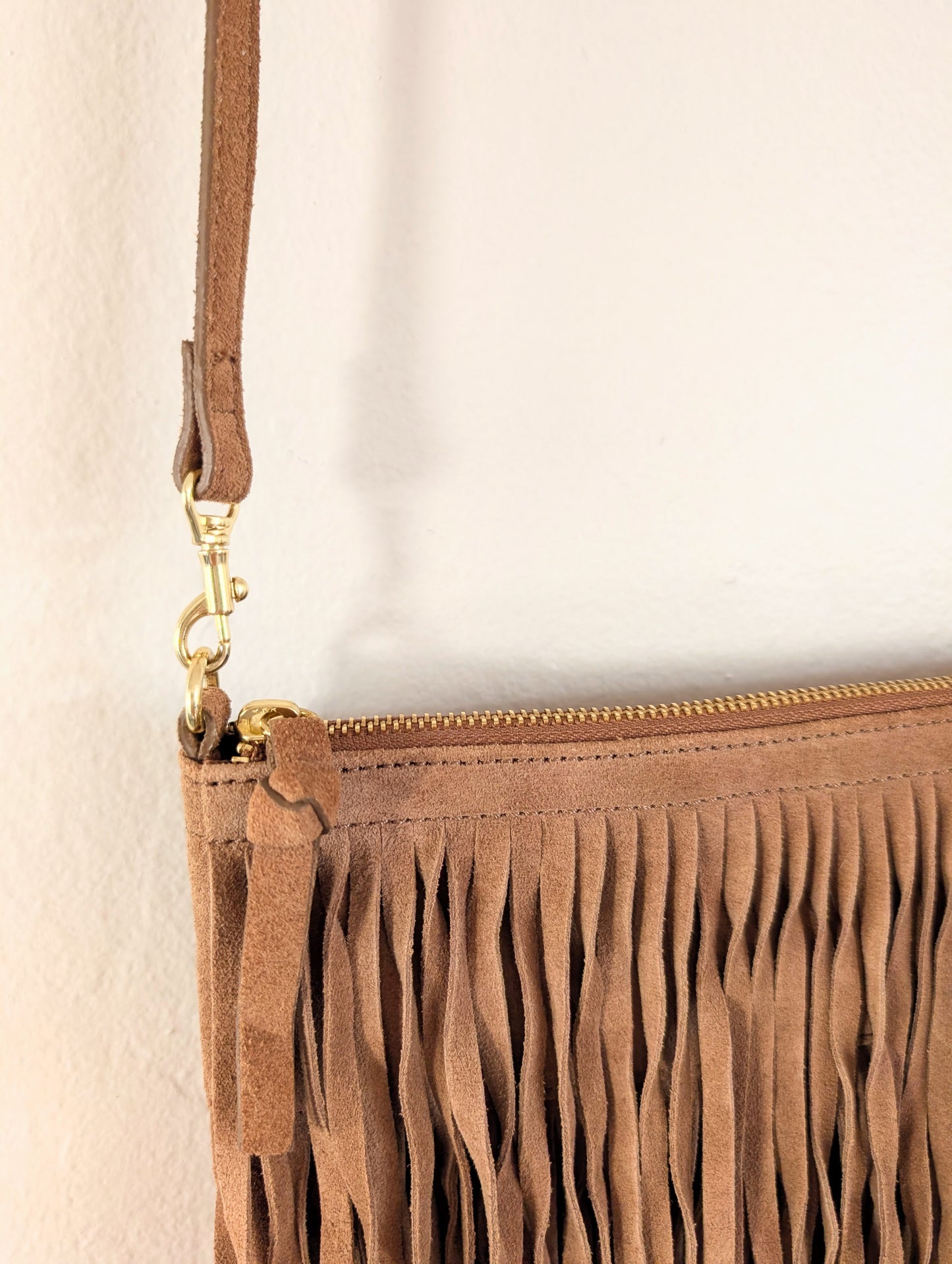 Genuine Suede Fringe Small Crossbody Tote