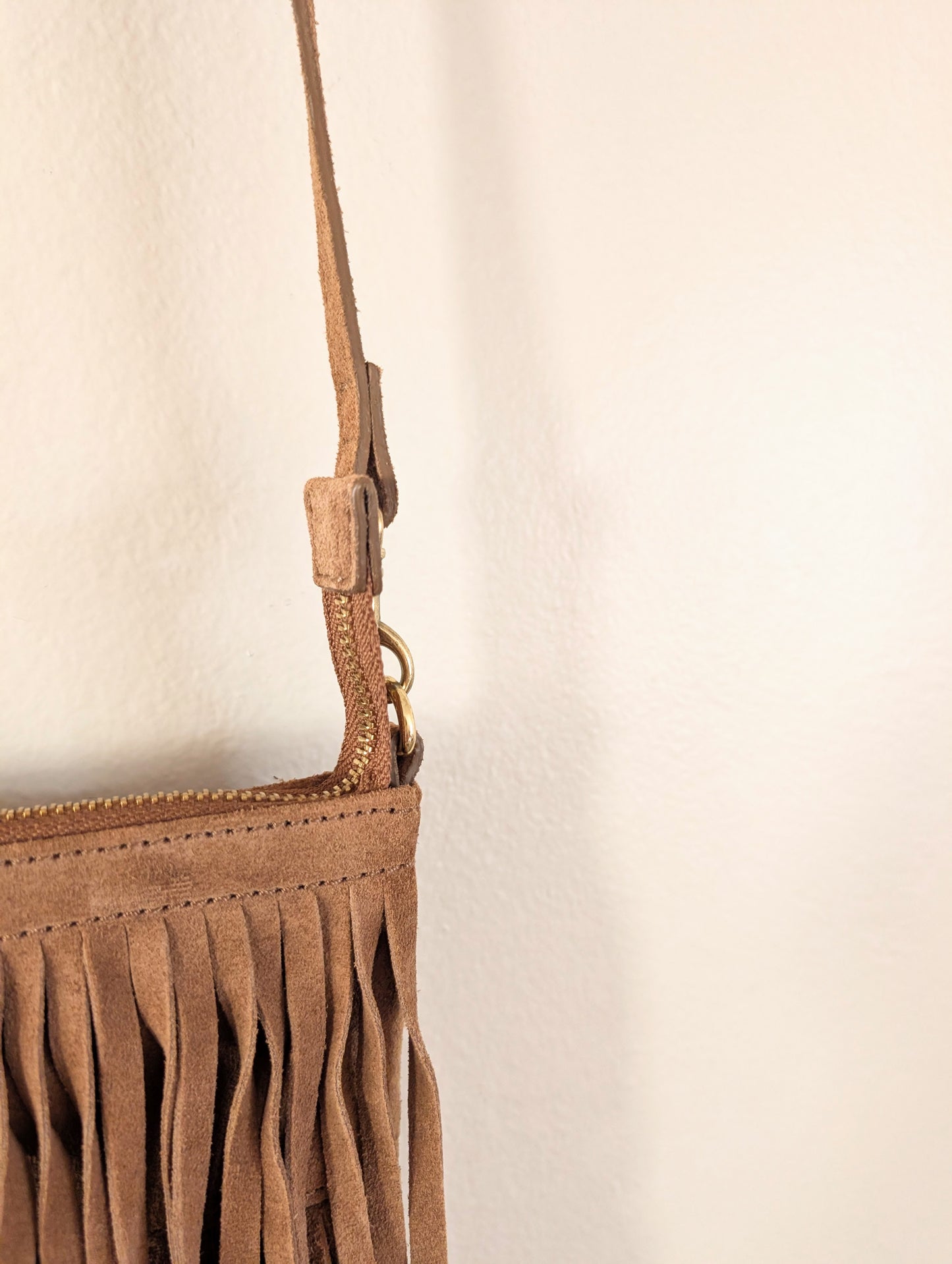 Genuine Suede Fringe Small Crossbody Tote