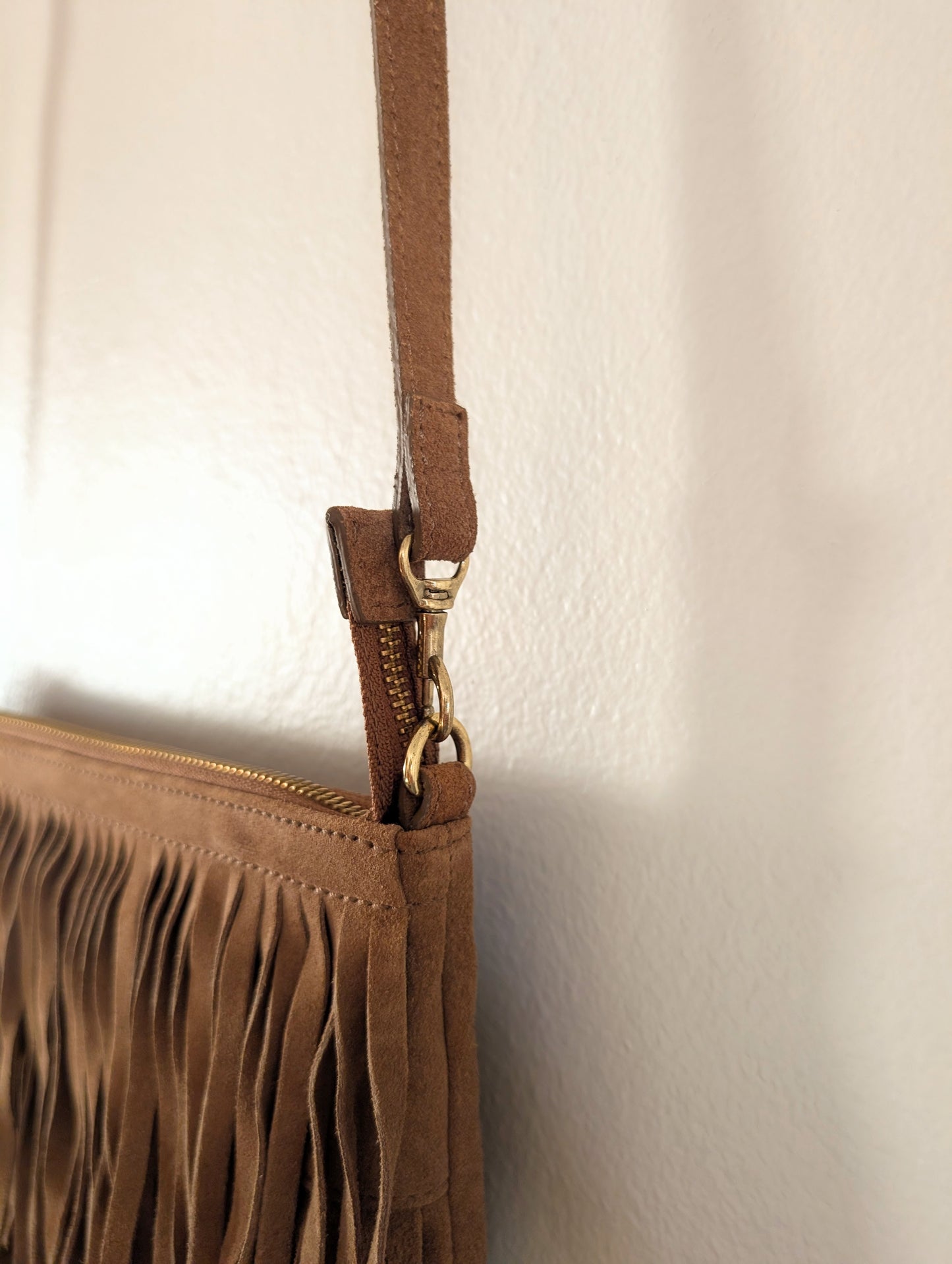 Genuine Suede Fringe Small Crossbody Tote