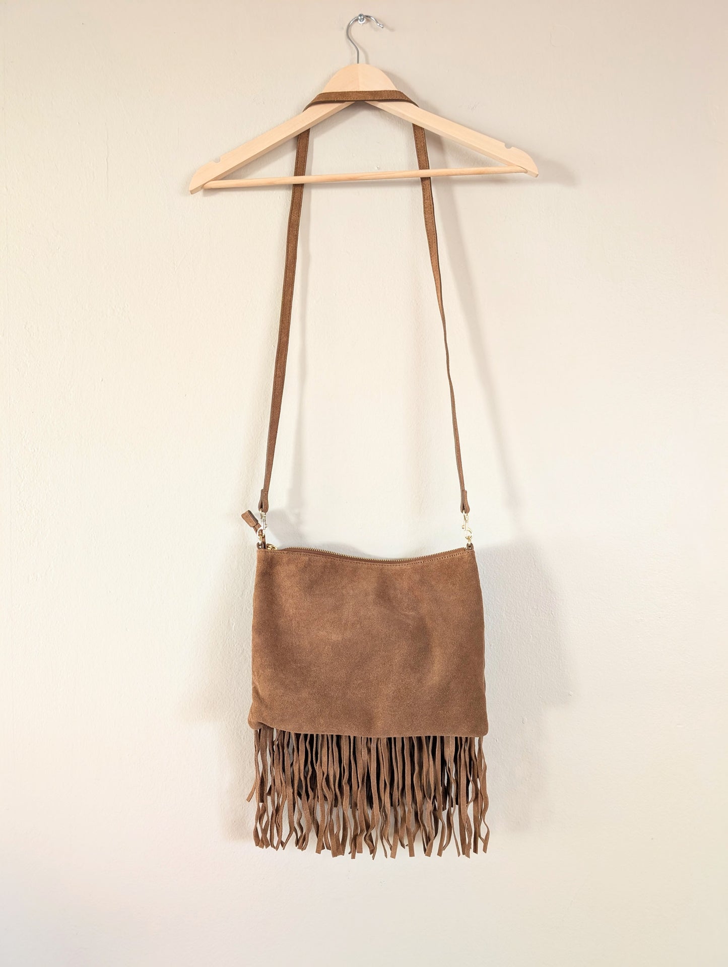 Genuine Suede Fringe Small Crossbody Tote