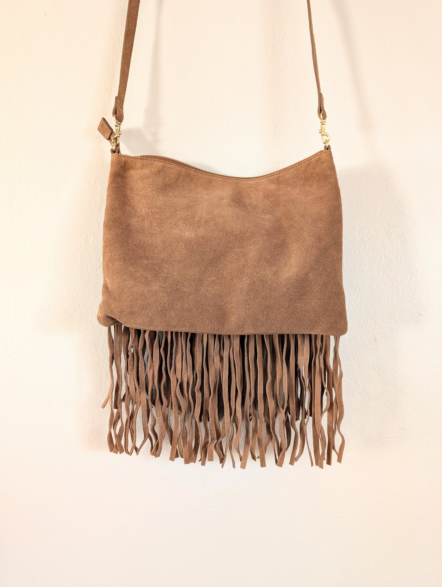Genuine Suede Fringe Small Crossbody Tote