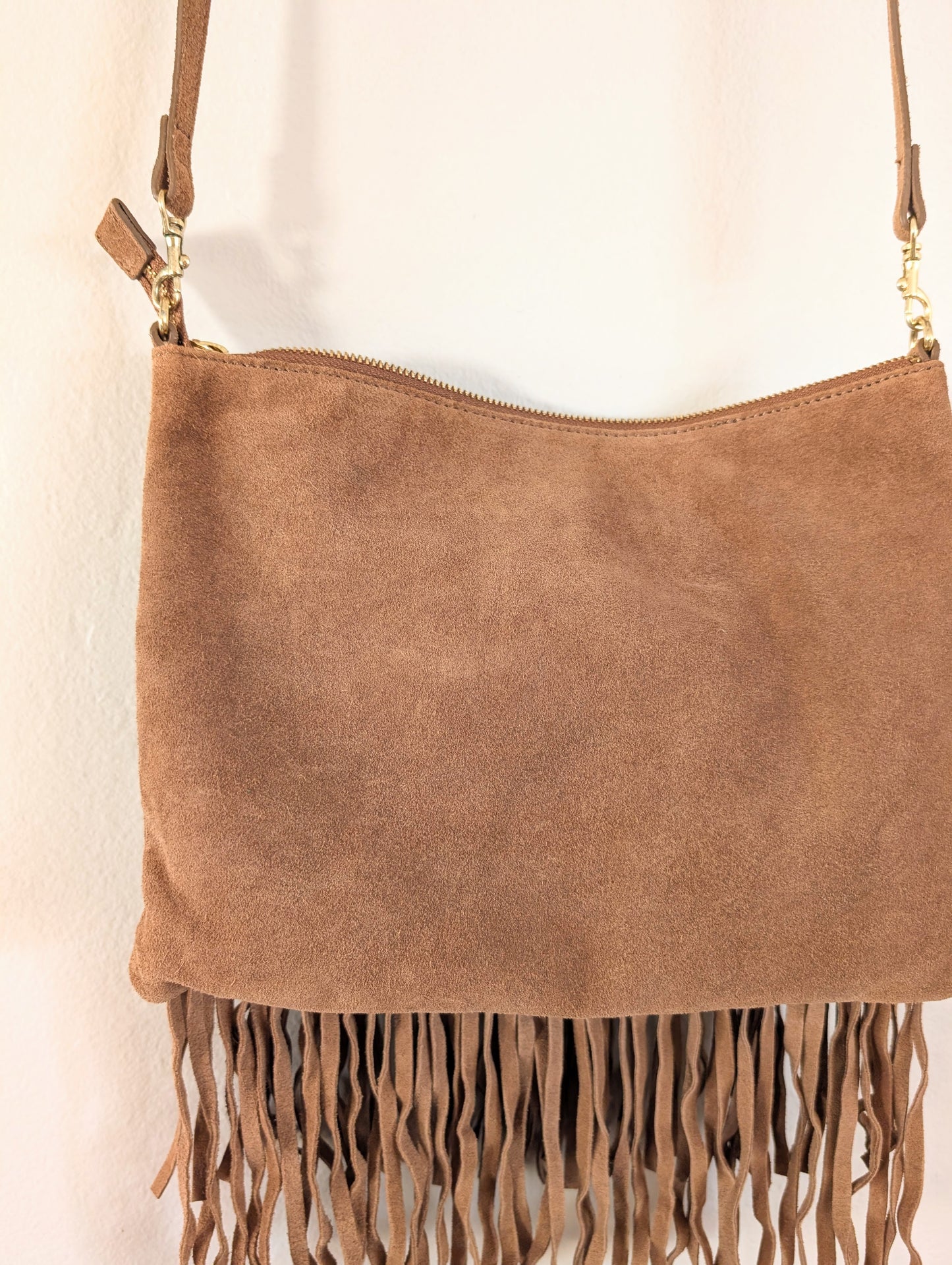 Genuine Suede Fringe Small Crossbody Tote