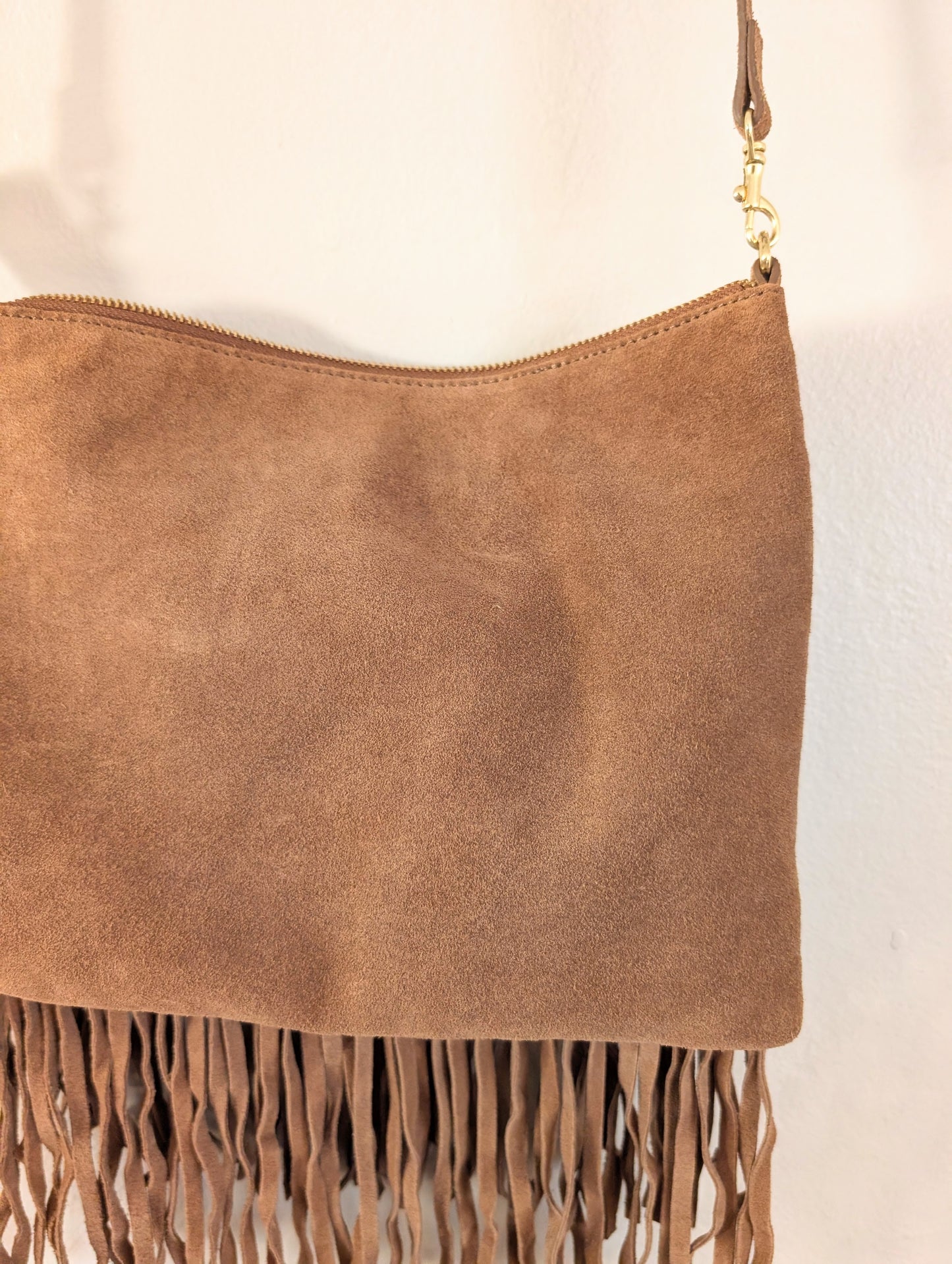 Genuine Suede Fringe Small Crossbody Tote
