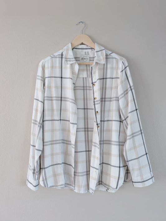 Neutral Soft Button Up Plaid Flannel Shirt (S)