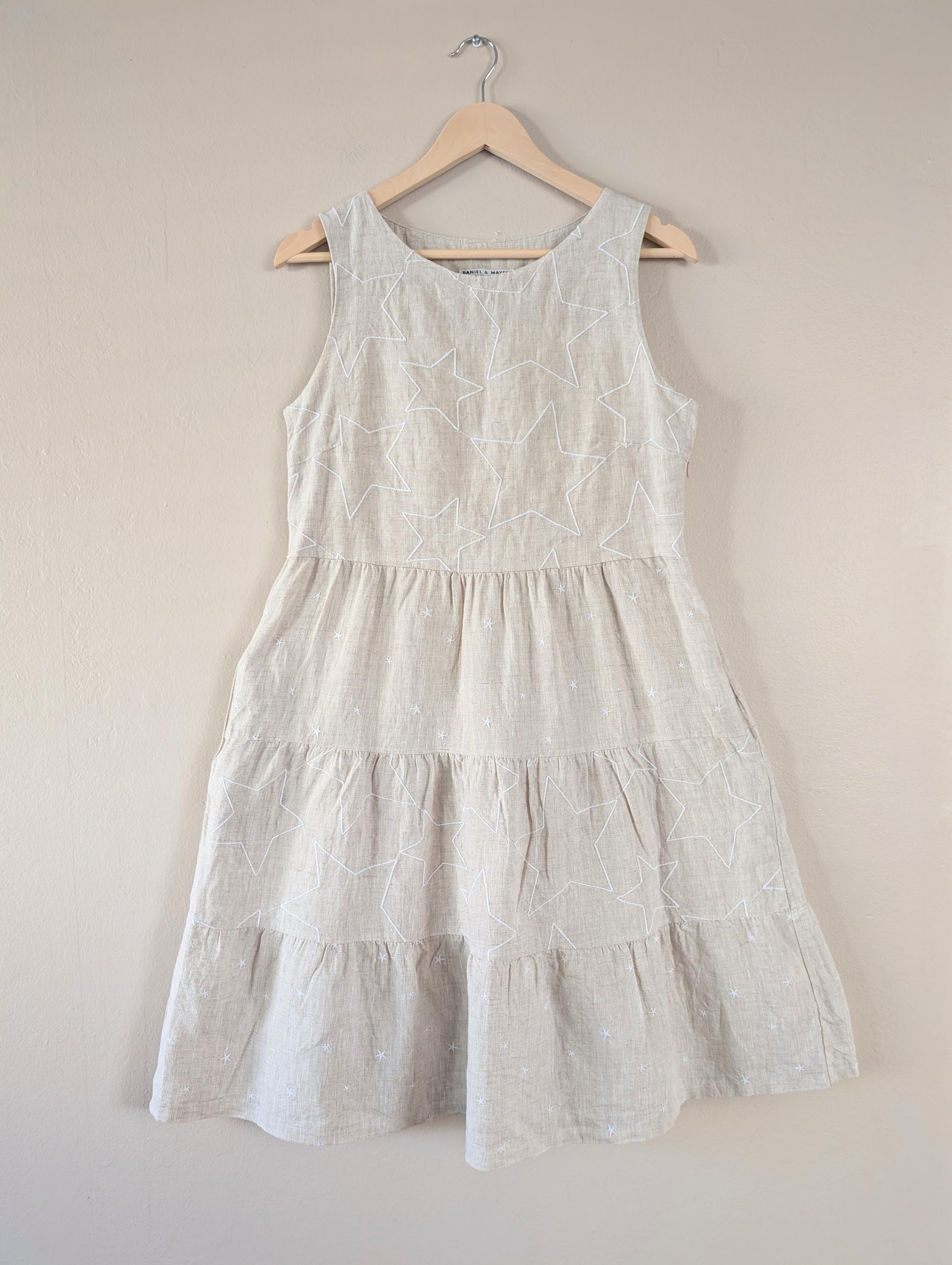 Daniel & Mayer beige linen dress with embroidered stars