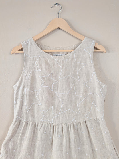 Daniel & Mayer beige linen dress with embroidered stars
