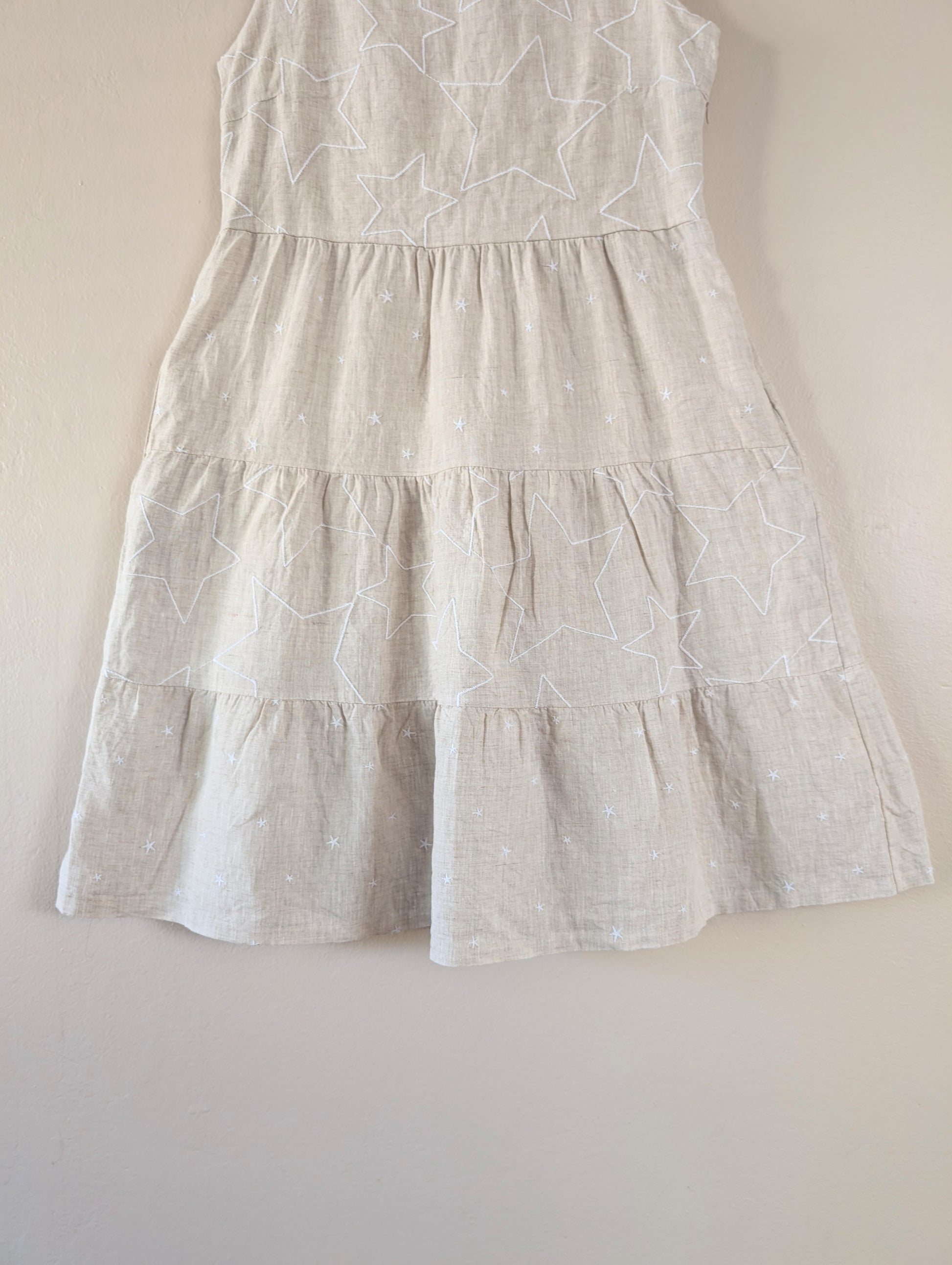 Daniel & Mayer beige linen dress with embroidered stars