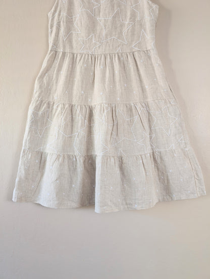 Daniel & Mayer beige linen dress with embroidered stars