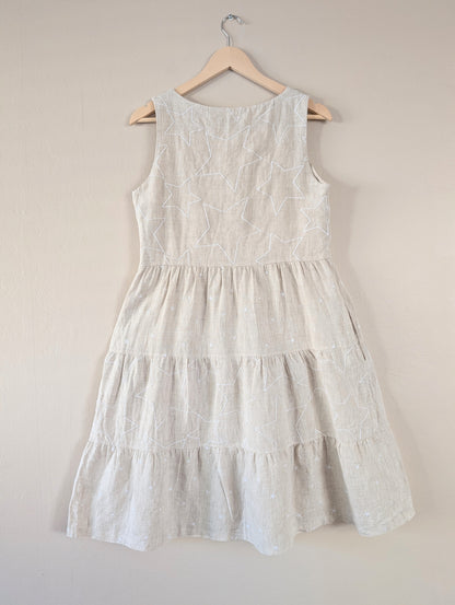 Daniel & Mayer beige linen dress with embroidered stars