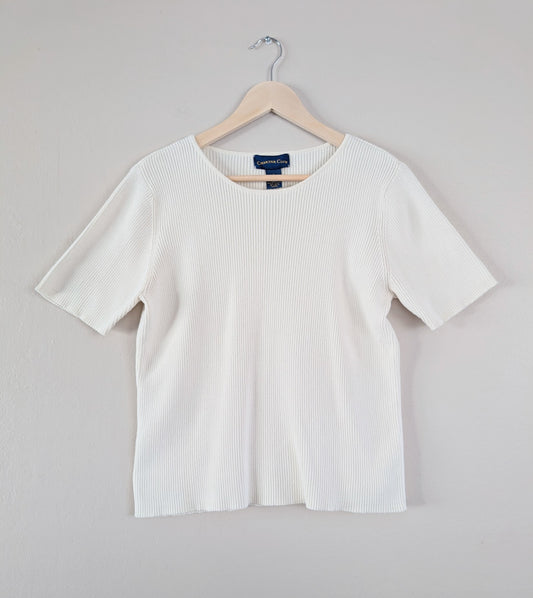 Short Sleeve Cotton Ribbed Knit Tee (L)
