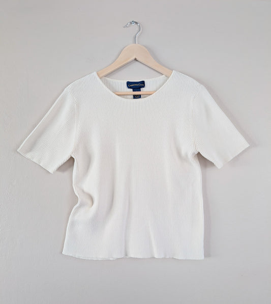 Short Sleeve Cotton Ribbed Knit Tee (L)
