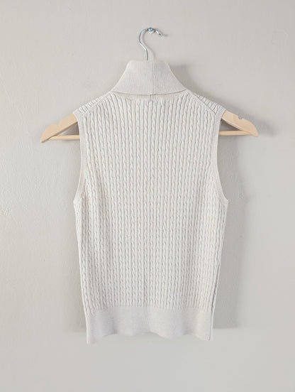 Vintage Sleeveless Cable Knit Turtleneck Sweater Vest (M)