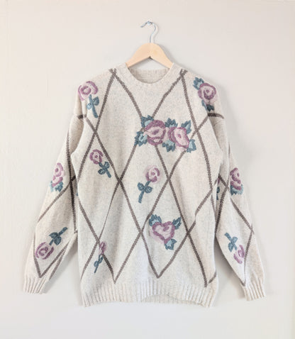 Wool Blend Embroidered Floral Cottagecore Sweater (M)