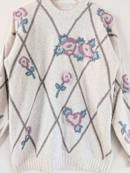 Wool Blend Embroidered Floral Cottagecore Sweater (M)