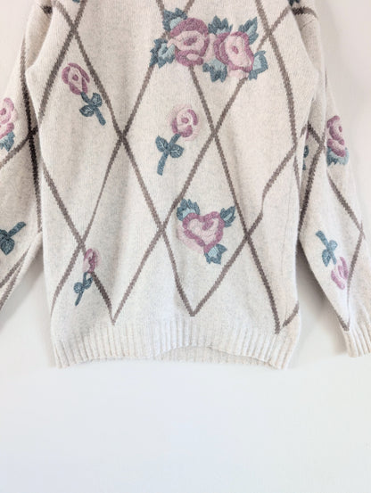 Wool Blend Embroidered Floral Cottagecore Sweater (M)