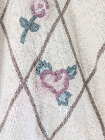 Wool Blend Embroidered Floral Cottagecore Sweater (M)