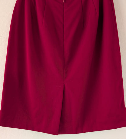 close up of back of red wool skirt