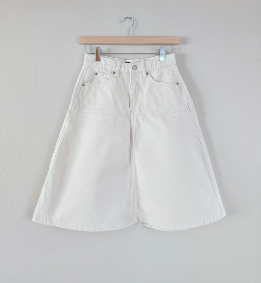 white denim midi skirt