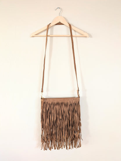 Genuine Suede Fringe Small Crossbody Tote