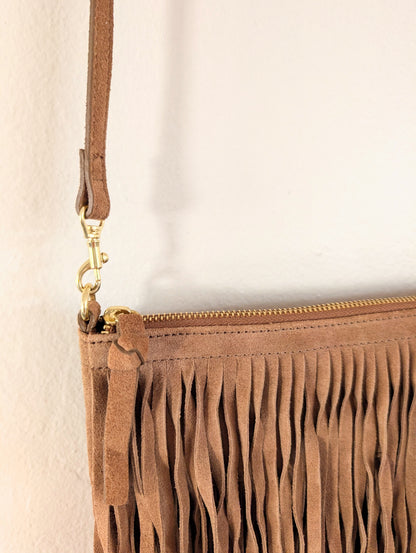 Genuine Suede Fringe Small Crossbody Tote