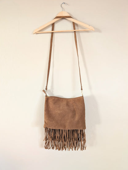 Genuine Suede Fringe Small Crossbody Tote