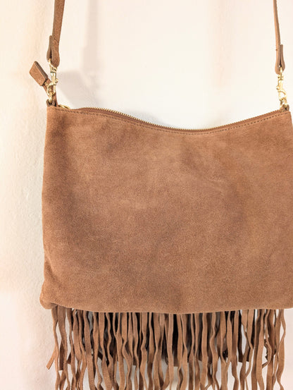 Genuine Suede Fringe Small Crossbody Tote