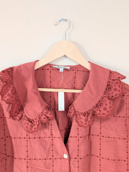 Embroidered Eyelet Collared Shirt (S)