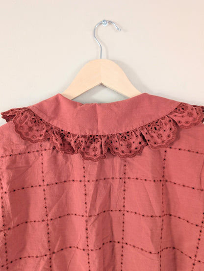 Embroidered Eyelet Collared Shirt (S)